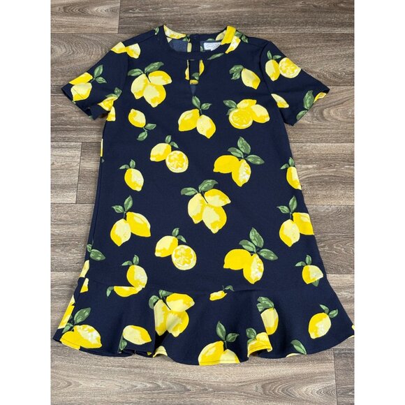 Mud Pie 🍋 Lana Flounce Dress 🍋 Navy Blue Yellow Lemons 🍋 Size SMALL 4-6 - Picture 2 of 11